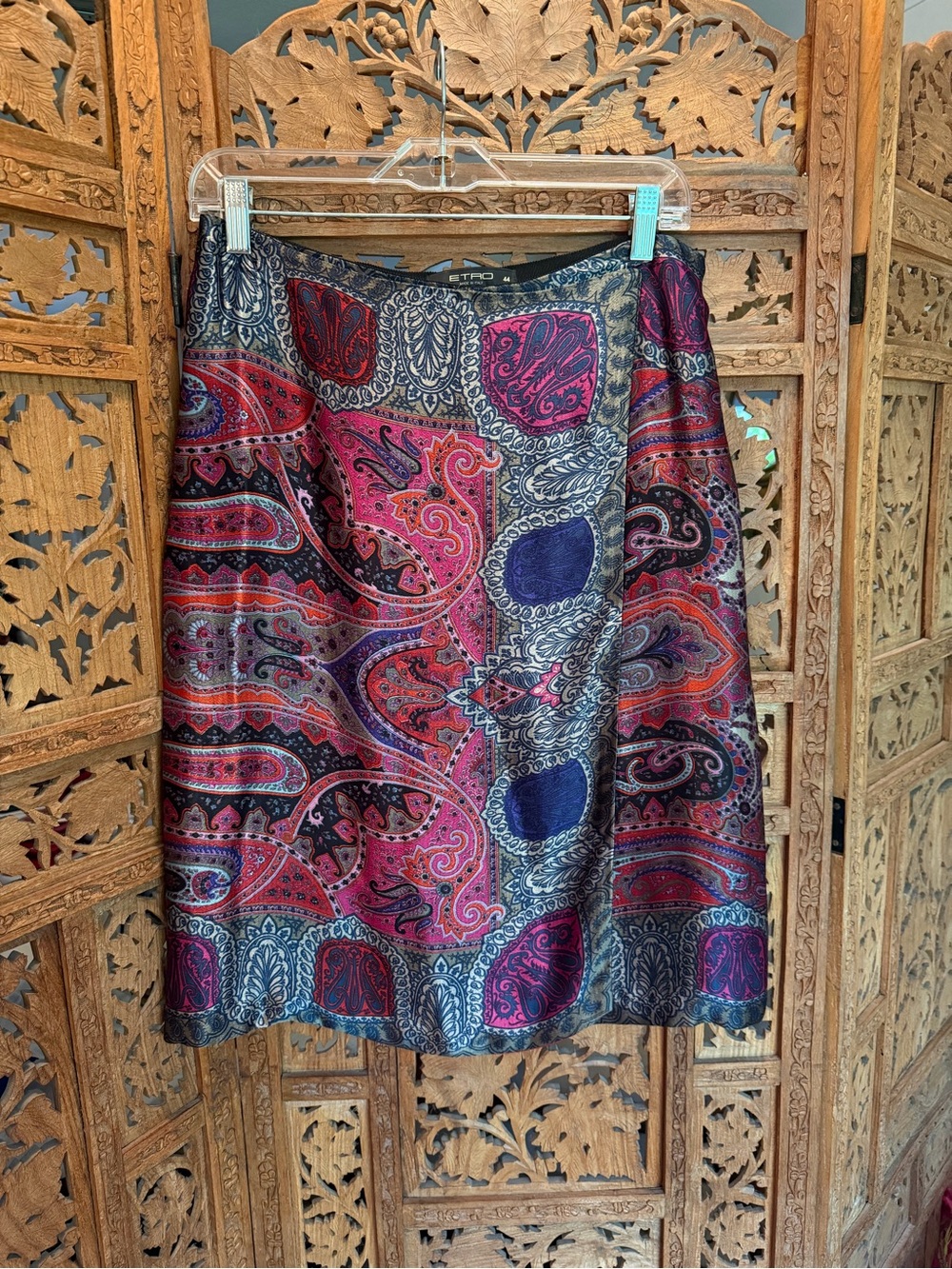 Etro Multicolor Paisley Midi Skirt in Pink, Blue and Red